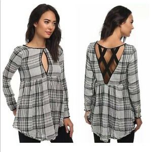 Free People plaid criss cross mini tunic dress